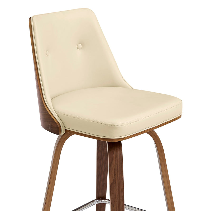 Nolte 30" Swivel Bar Stool in Cream Faux Leather and Walnut Wood - Furniture City (CA)l