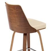Nolte 30" Swivel Bar Stool in Cream Faux Leather and Walnut Wood - Furniture City (CA)l