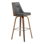 Nolte 30" Swivel Bar Stool in Gray Faux Leather and Walnut Wood - Furniture City (CA)l