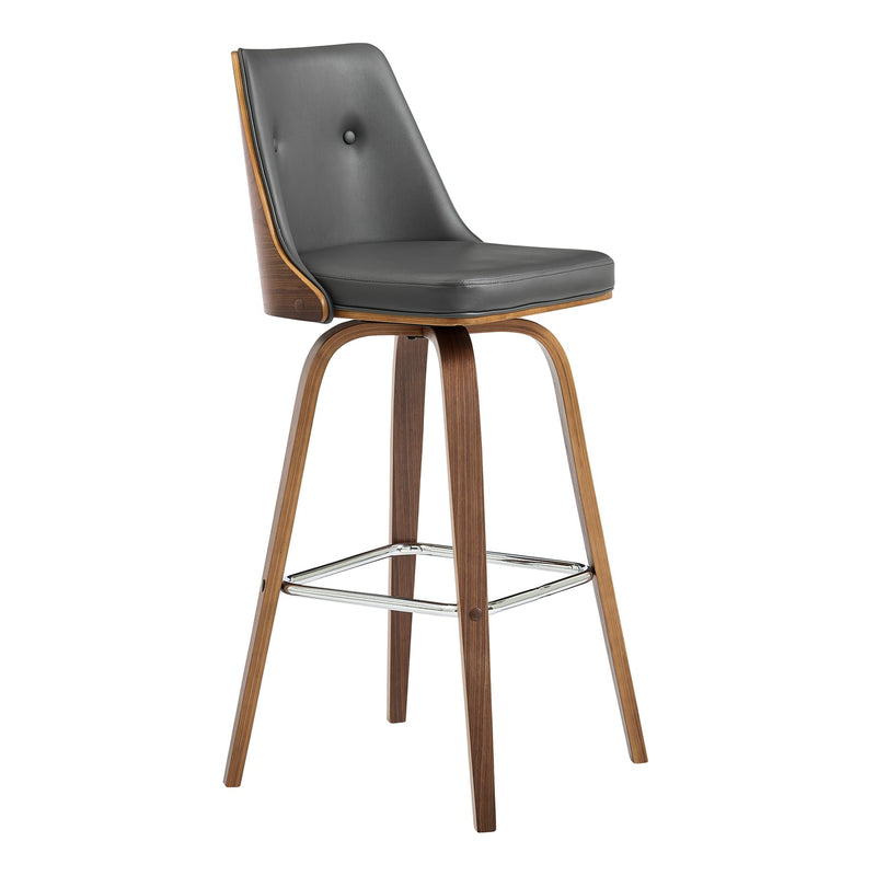 Nolte 30" Swivel Bar Stool in Gray Faux Leather and Walnut Wood - Furniture City (CA)l