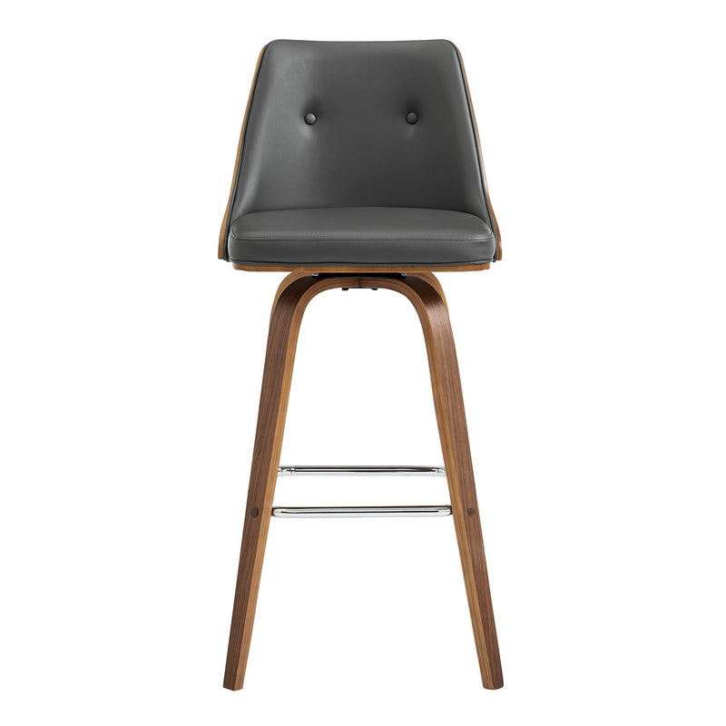 Nolte 30" Swivel Bar Stool in Gray Faux Leather and Walnut Wood - Furniture City (CA)l