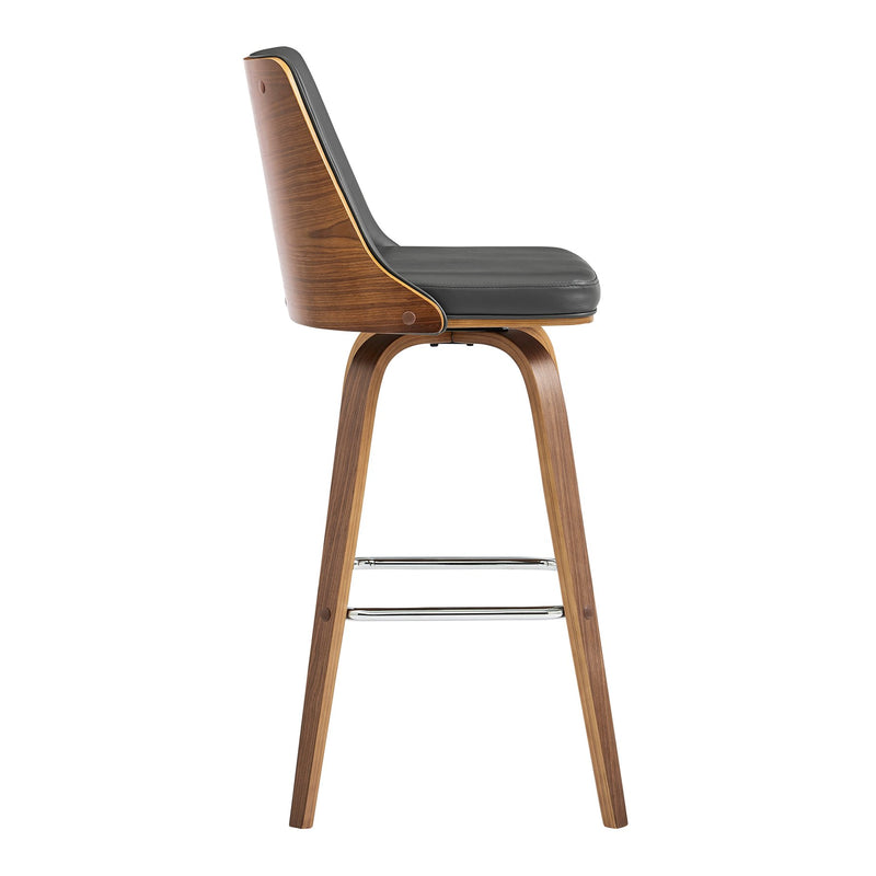 Nolte 30" Swivel Bar Stool in Gray Faux Leather and Walnut Wood - Furniture City (CA)l
