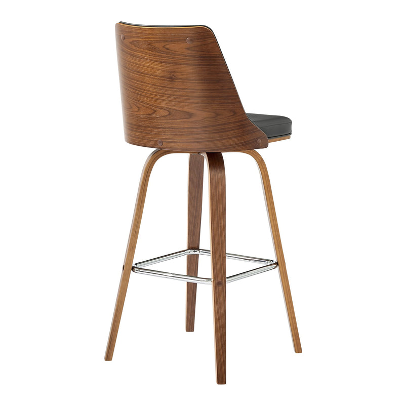 Nolte 30" Swivel Bar Stool in Gray Faux Leather and Walnut Wood - Furniture City (CA)l