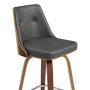 Nolte 30" Swivel Bar Stool in Gray Faux Leather and Walnut Wood - Furniture City (CA)l