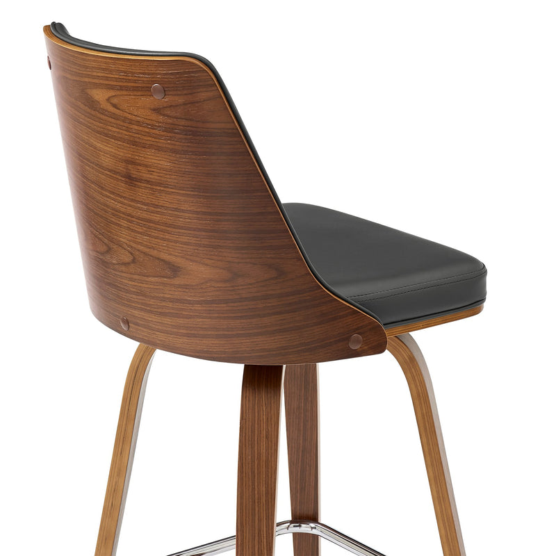Nolte 30" Swivel Bar Stool in Gray Faux Leather and Walnut Wood - Furniture City (CA)l