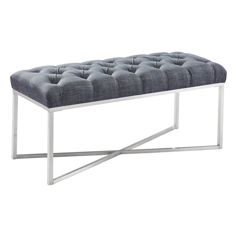 Noel Contemporary Bench in Slate Gray Linen and Brushed Stainless Steel Finish - Furniture City (CA)l