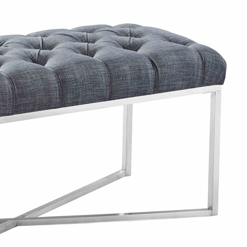 Noel Contemporary Bench in Slate Gray Linen and Brushed Stainless Steel Finish - Furniture City (CA)l