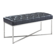 Noel Contemporary Bench in Gray Faux Leather and Brushed Stainless Steel Finish - Furniture City (CA)l