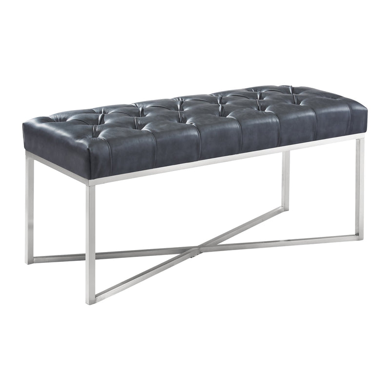 Noel Contemporary Bench in Gray Faux Leather and Brushed Stainless Steel Finish - Furniture City (CA)l