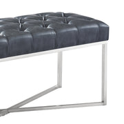 Noel Contemporary Bench in Gray Faux Leather and Brushed Stainless Steel Finish - Furniture City (CA)l