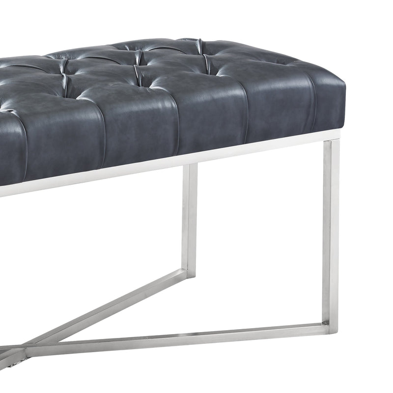 Noel Contemporary Bench in Gray Faux Leather and Brushed Stainless Steel Finish - Furniture City (CA)l