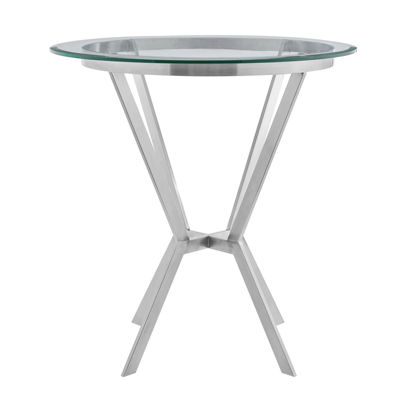 Naomi Round Glass and Brushed Stainless Steel Bar Table - Furniture City (CA)l