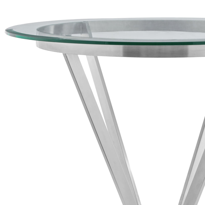 Naomi Round Glass and Brushed Stainless Steel Bar Table - Furniture City (CA)l