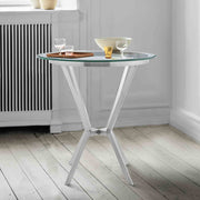 Naomi Round Glass and Brushed Stainless Steel Bar Table - Furniture City (CA)l