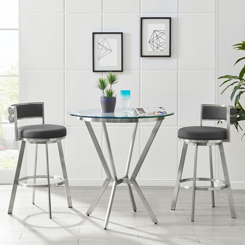 Naomi Round Glass and Brushed Stainless Steel Bar Table - Furniture City (CA)l