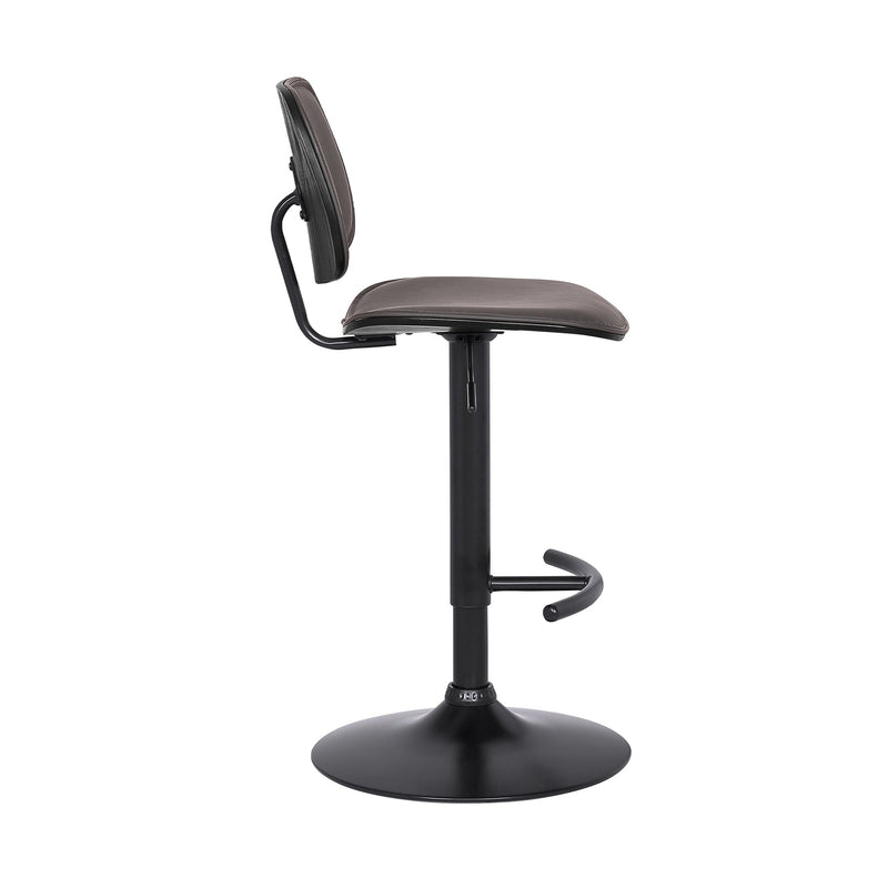 Nancy Adjustable Gray Faux Leather Swivel Barstool in Black Powder Coated Finish - Furniture City (CA)l