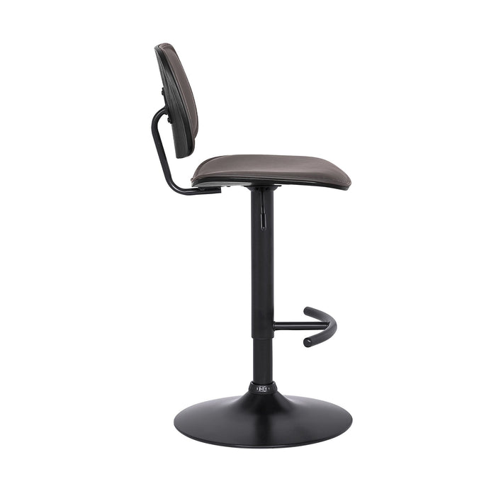 Nancy Adjustable Gray Faux Leather Swivel Barstool in Black Powder Coated Finish