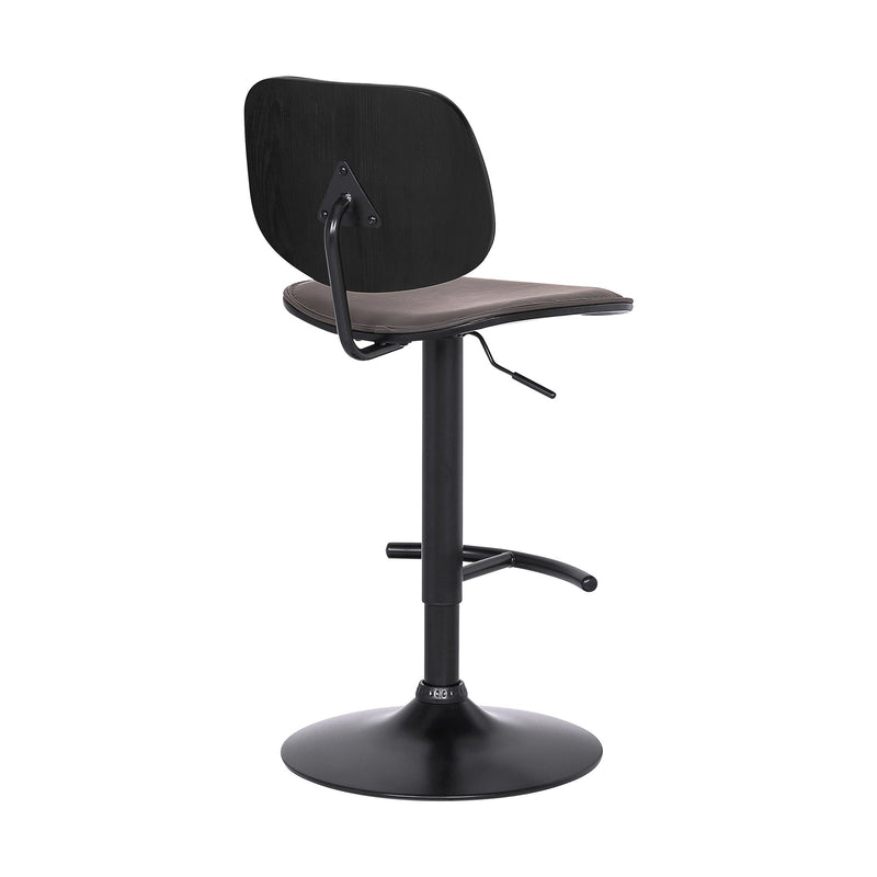 Nancy Adjustable Gray Faux Leather Swivel Barstool in Black Powder Coated Finish - Furniture City (CA)l