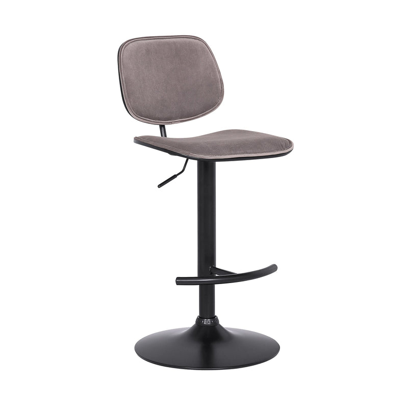 Nancy Adjustable Gray Velvet Swivel Barstool in Black Powder Coated Finish - Furniture City (CA)l