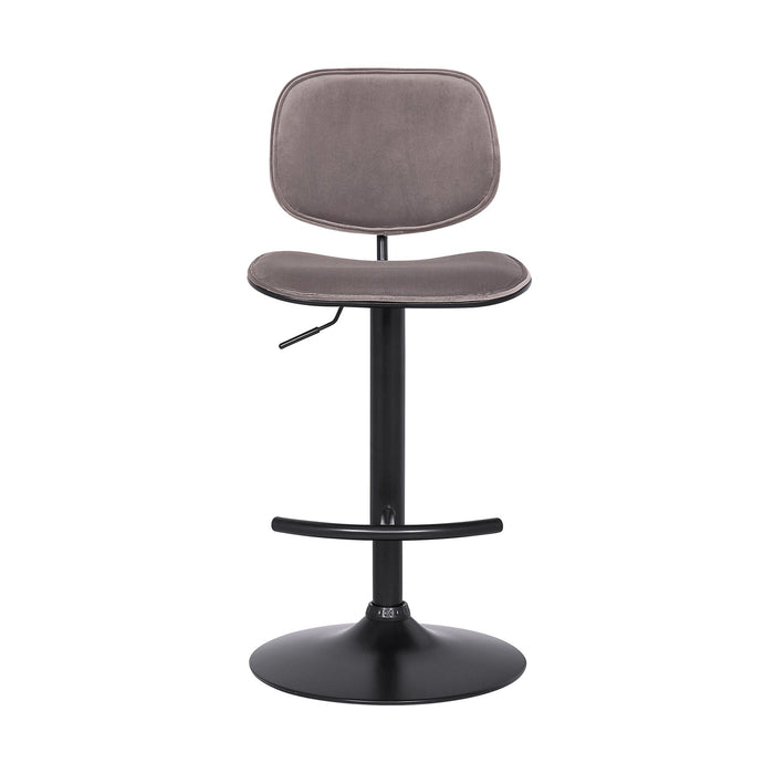Nancy Adjustable Gray Velvet Swivel Barstool in Black Powder Coated Finish