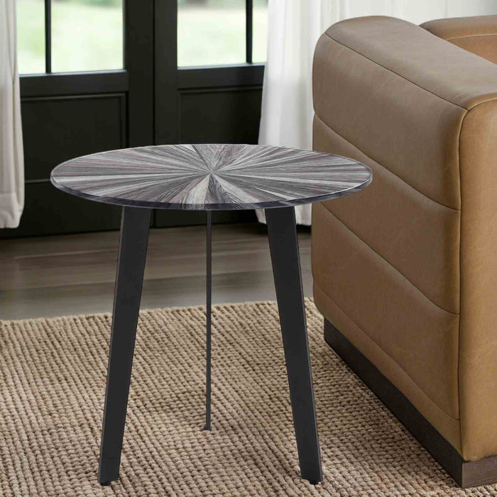 Nina Mid-Century 18.5 in. Round Gray Coffee Table with Tempered Glass Top