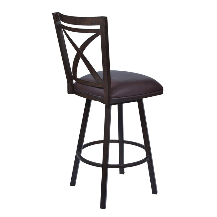 Nova 26" Counter Height Swivel Metal Barstool in Auburn Bay finish with Brown Faux Leather