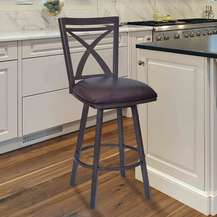 Nova 26" Counter Height Swivel Metal Barstool in Auburn Bay finish with Brown Faux Leather