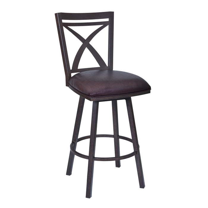 Nova 30" Bar Height Swivel Metal Barstool in Auburn Bay finish with Brown Faux Leather