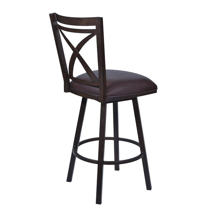 Nova 30" Bar Height Swivel Metal Barstool in Auburn Bay finish with Brown Faux Leather