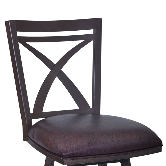 Nova 30" Bar Height Swivel Metal Barstool in Auburn Bay finish with Brown Faux Leather