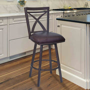 Nova 30" Bar Height Swivel Metal Barstool in Auburn Bay finish with Brown Faux Leather - Furniture City (CA)l