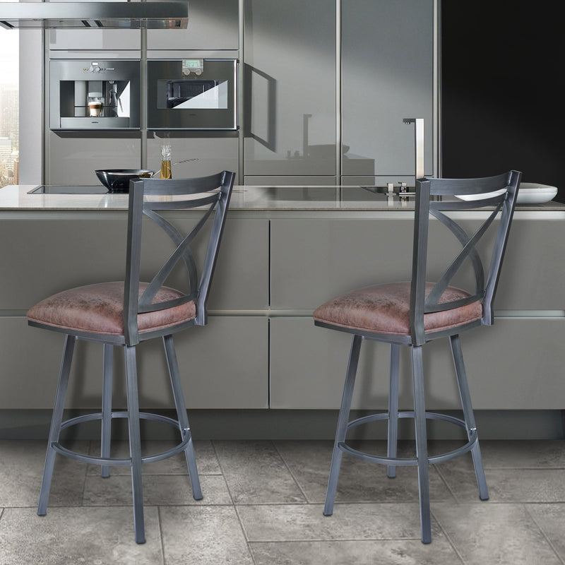 Nova 30" Bar Height Swivel Metal Barstool in Mineral finish with Bandero Tobacco - Furniture City (CA)l