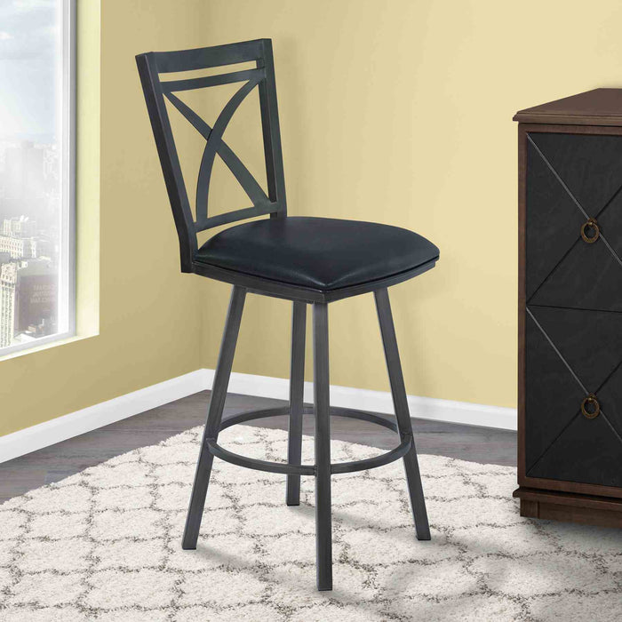 Nova 26" Counter Height Metal Swivel Barstool in Ford Black Pu and Mineral Finish