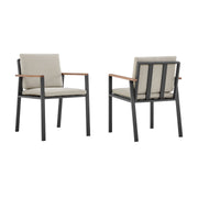 Nofi Outdoor Patio Dining Chair in Charcoal Finish with Taupe Cushions and Teak Wood Accent Arms - Set of 2 - Furniture City (CA)l
