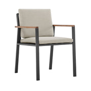 Nofi Outdoor Patio Dining Chair in Charcoal Finish with Taupe Cushions and Teak Wood Accent Arms - Set of 2 - Furniture City (CA)l