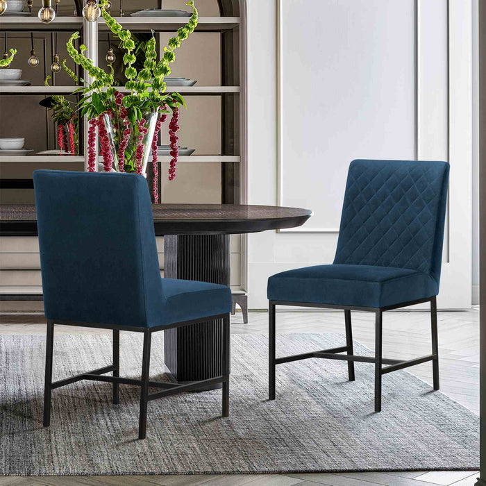 Napoli Blue Velvet and Black Leg Modern Accent Dining Chair- Set of 2