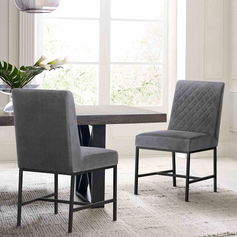 Napoli Gray Velvet and Black Leg Modern Dining Accent Chair-Set of 2 - Furniture City (CA)l