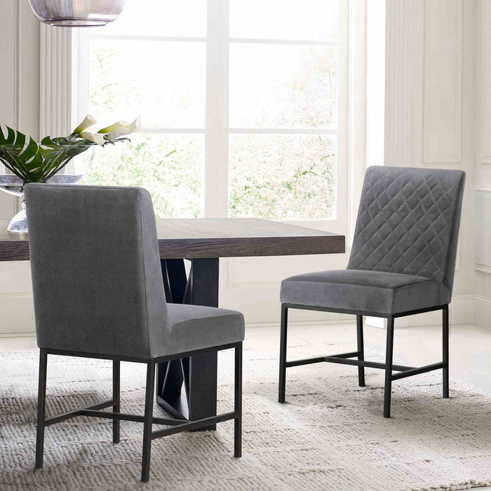 Napoli Gray Velvet and Black Leg Modern Dining Accent Chair-Set of 2