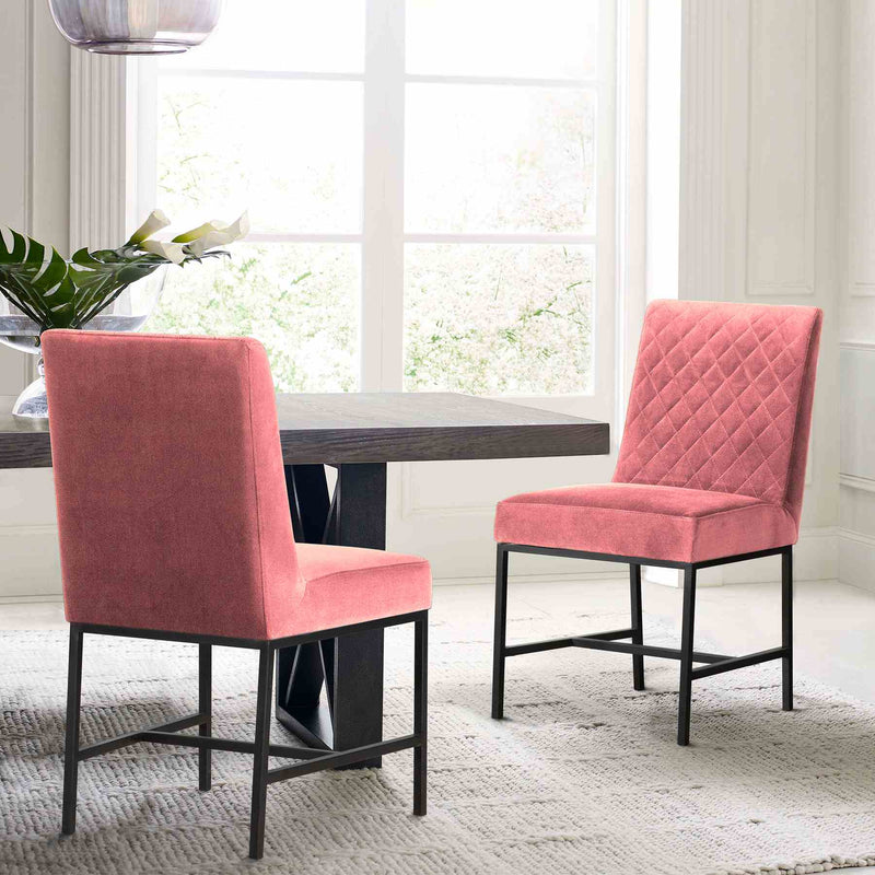 Napoli Pink Velvet and Black Leg Modern Accent Dining Chair- Set of 2 - Furniture City (CA)l