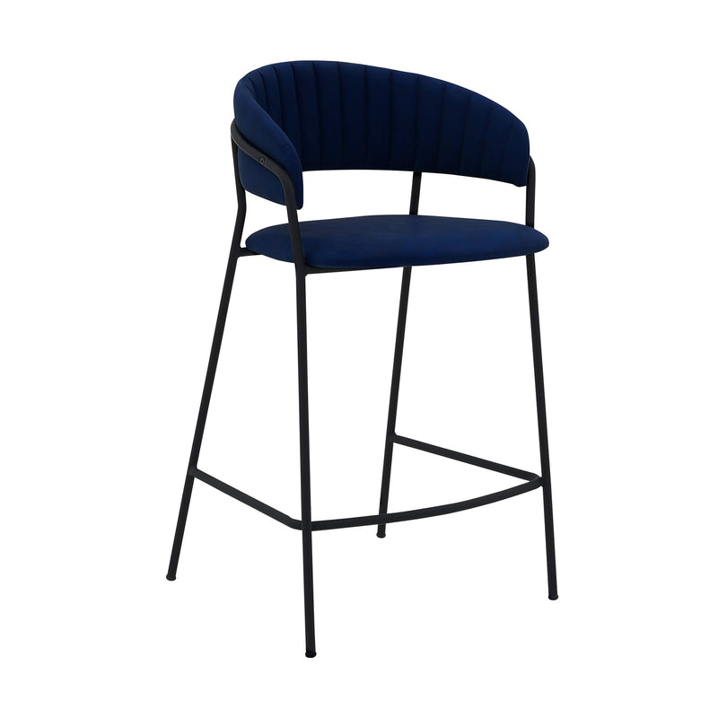 Nara 26" Blue Faux Leather and Metal Counter Height Barstool with Black frame - Furniture City (CA)l