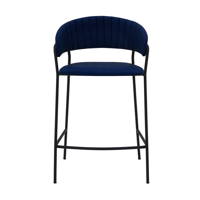 Nara 26" Blue Faux Leather and Metal Counter Height Barstool with Black frame