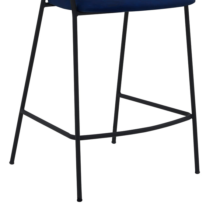 Nara 26" Blue Faux Leather and Metal Counter Height Barstool with Black frame
