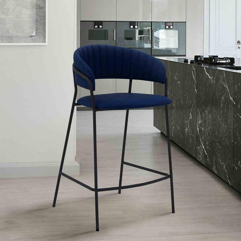 Nara 26" Blue Faux Leather and Metal Counter Height Barstool with Black frame - Furniture City (CA)l