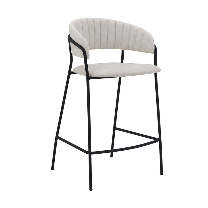 Nara 26" Cream Faux Leather and Metal Counter Height Bar Stool with Black Frame