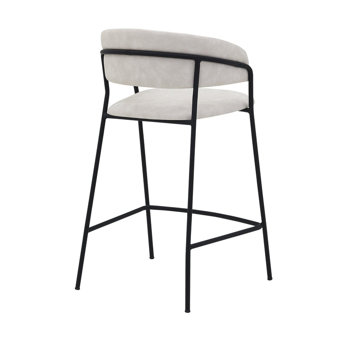 Nara 26" Cream Faux Leather and Metal Counter Height Bar Stool with Black Frame