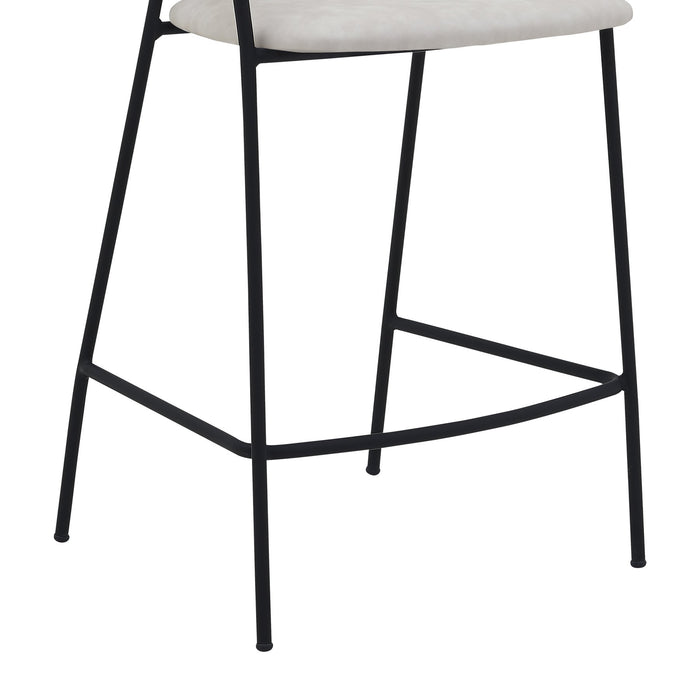 Nara 26" Cream Faux Leather and Metal Counter Height Bar Stool with Black Frame