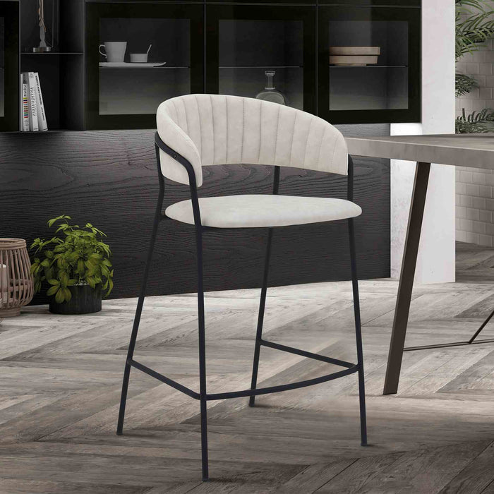 Nara 26" Cream Faux Leather and Metal Counter Height Bar Stool with Black Frame