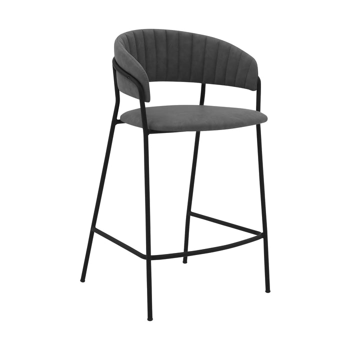 Nara 26" Gray Faux Leather and Metal Counter Height Barstool with Black Frame
