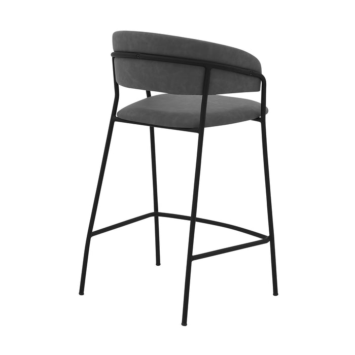 Nara 26" Gray Faux Leather and Metal Counter Height Barstool with Black Frame