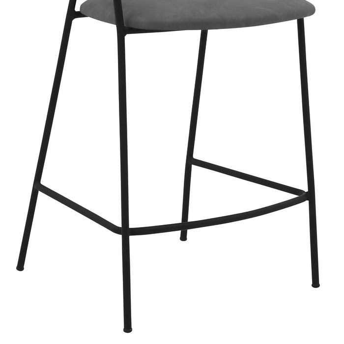 Nara 26" Gray Faux Leather and Metal Counter Height Barstool with Black Frame